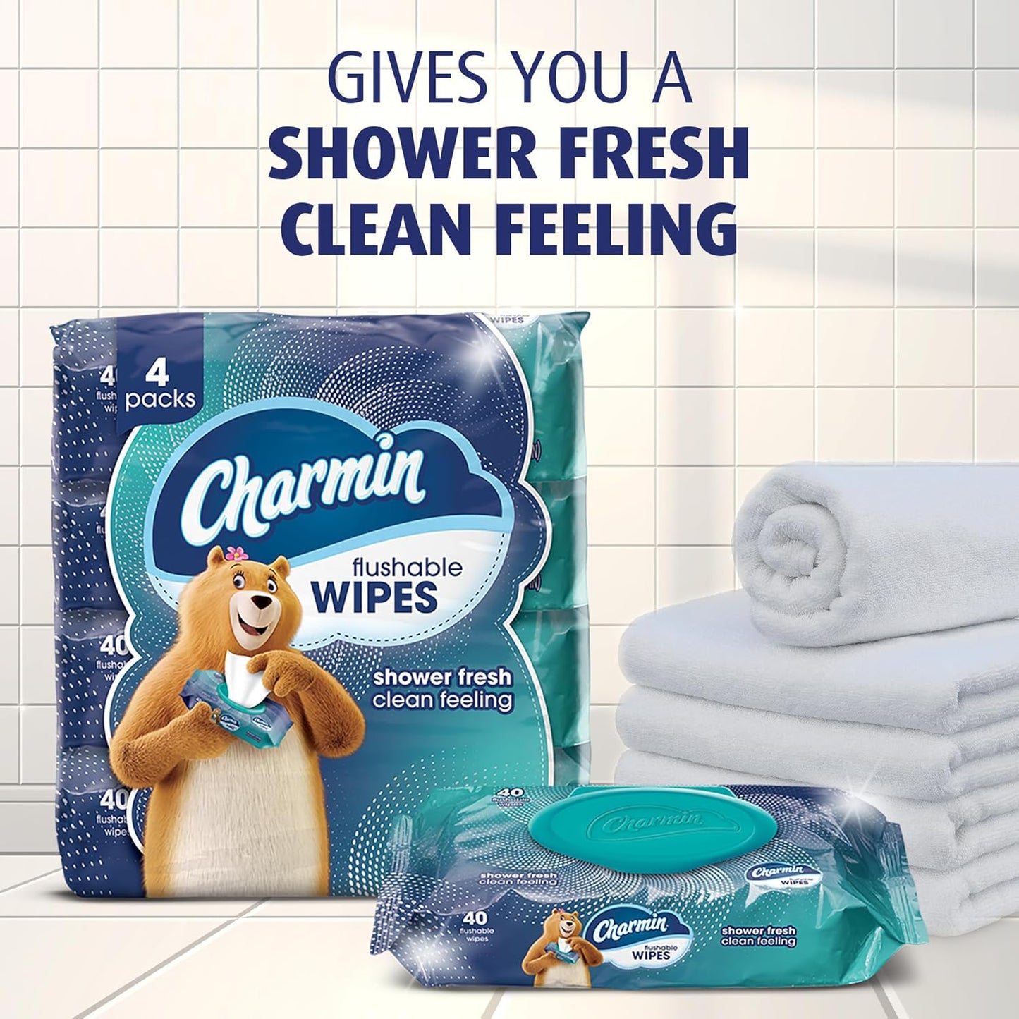 Flushable Wipes, 160 Total Wipes (4 Packs of 40)