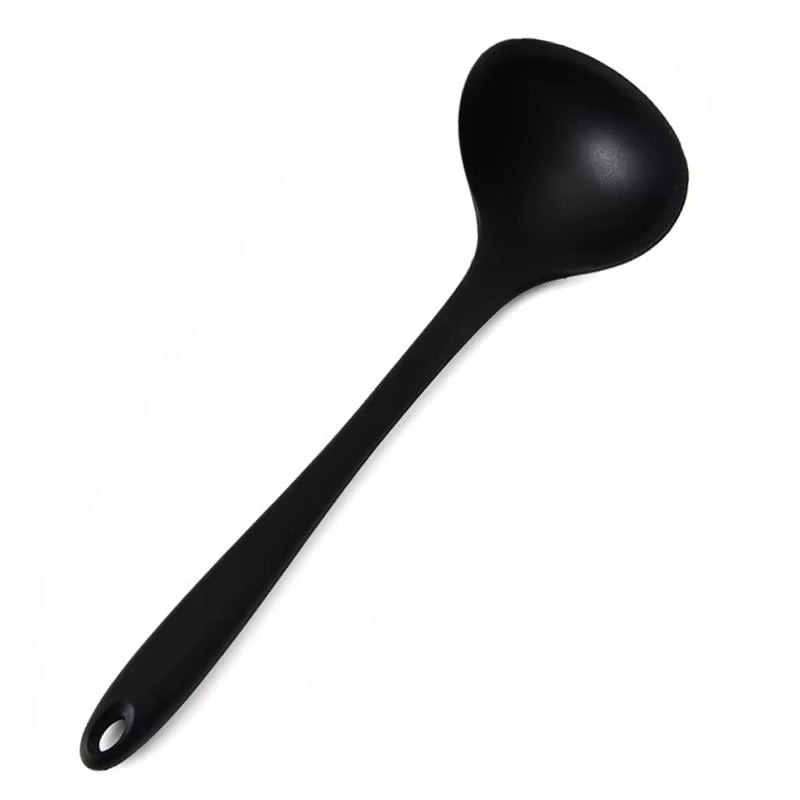 Venlohome Non-stick Silicone Ladle Soup Spoon Curved Handle Heat Resistant Round Scoop With Hygienic Coating FDA Cook Utensils
