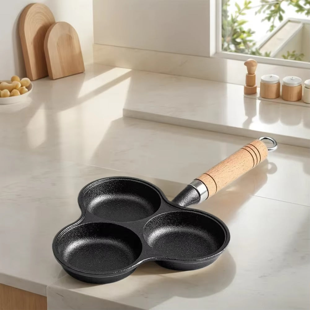 3-Cup Cast Iron Egg Frying Pan Non Stick Pancake Pan with Handle