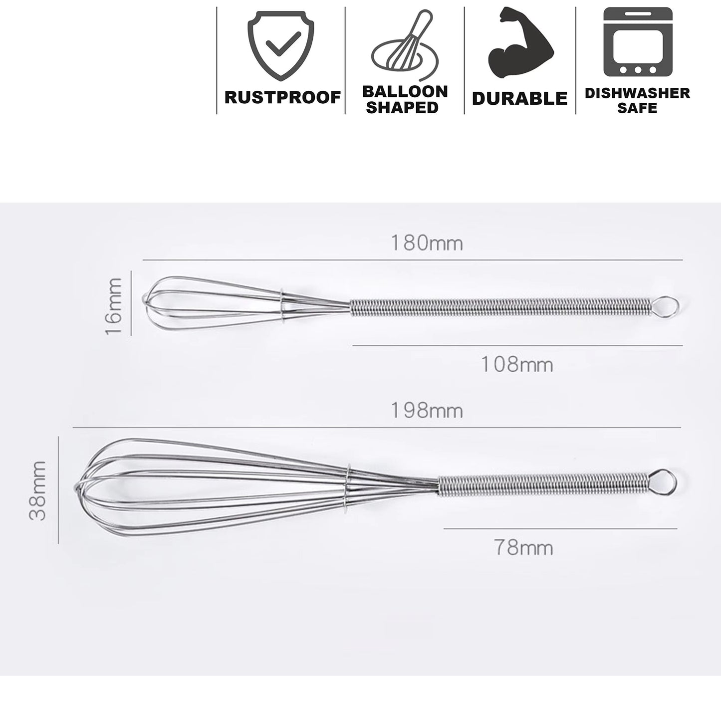 Leeseph Wire Whisks, 5in 7in 8in Stainless Steel Kitchen Mini Whisk & Egg Beater for Cooking, Blending, Beating and Stirring