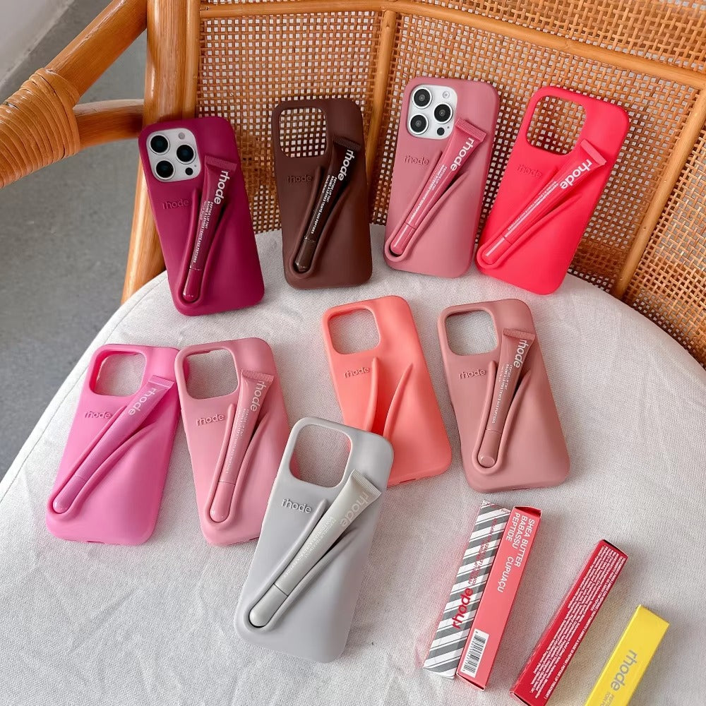 RHODE Soft Silicone Case For iPhone 16 15 14 Plus 13 12 11 Pro Max 17 Lipstick Portable Lip Gloss Holder INS Hot Cover With Box