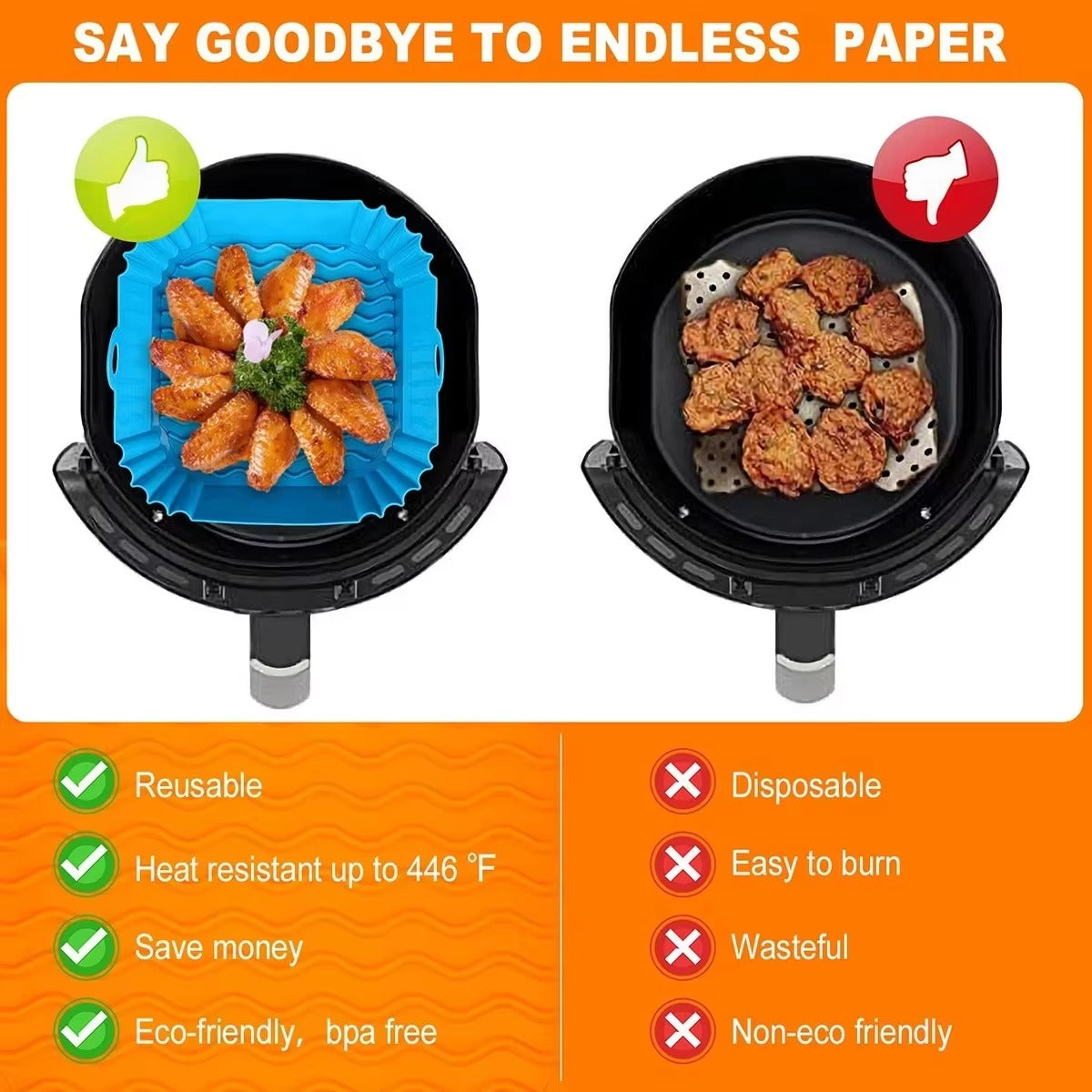 Silicone Air Fryer Pot Tray Food Safe Reusable Square BBQ Barbecue Pad Plate Airfryer Oven Baking Mold Basket Pan for Kitchen
