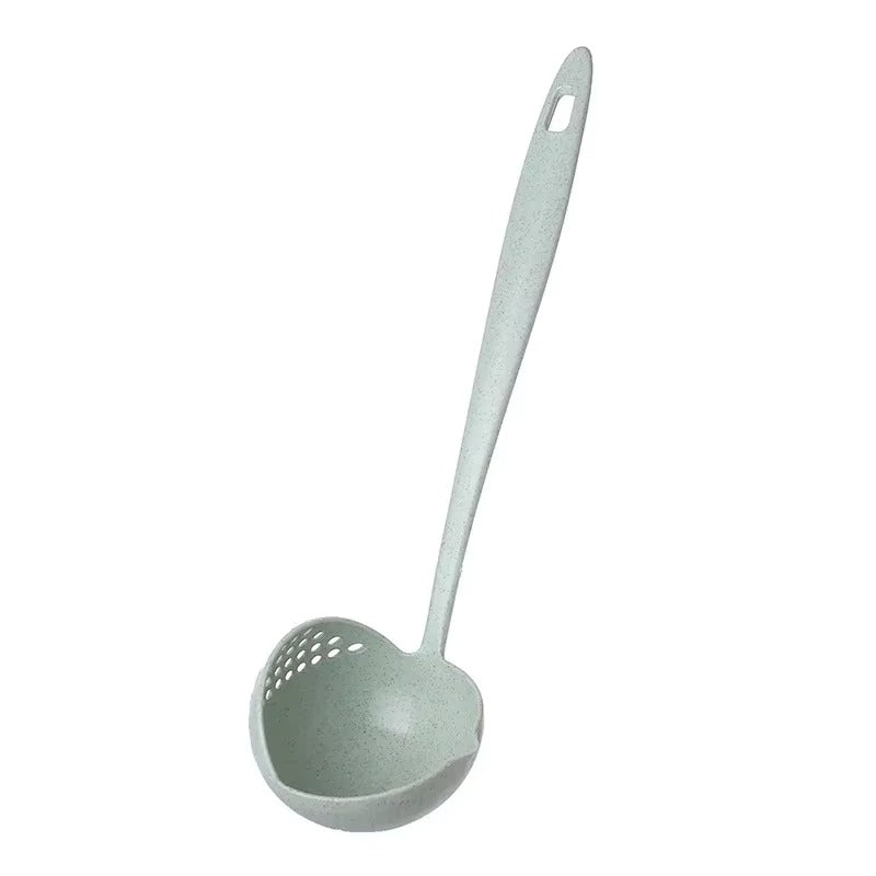 2 in 1 Soup Spoon Wheat Straw Long Handle Soup Spoon Straining Ladle Soup Pan Spoon with Filter Strainer Kitchen Utensils