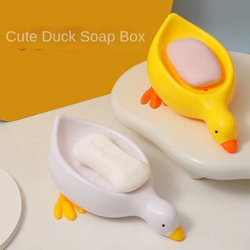 1Pc White Duck-Shaped Soap Rack, Plastic Material, Suitable for Kitchen and Bathroom Countertop Storage Box, Non-Slip Drain Soap Dish Container Bathroom Accessories