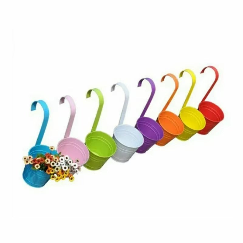 10 Colors Metal Iron Flower Wall Hanging Flower Plants Pot Hook Bucket Tin Garden Planter Pots Balcony Hanging Succulent Basket