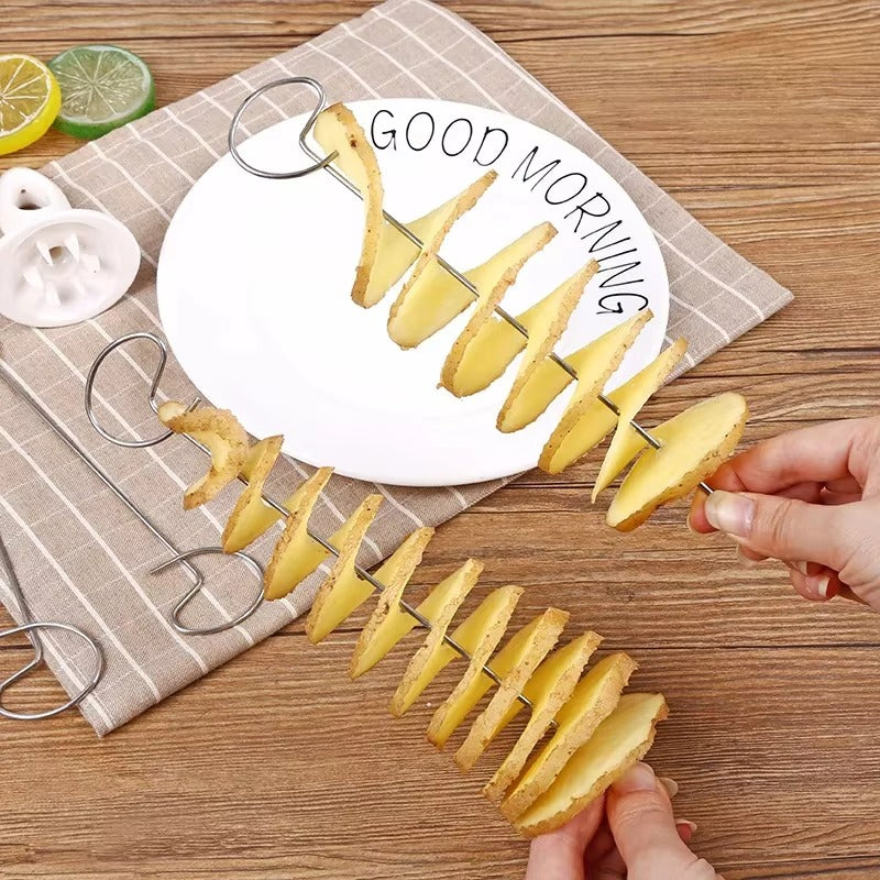 2/4/6 Set Rotate Potato Slicer Stainless Steel And Plastic Spiral Potato Slice Cutter DIY Manual Creative Kitchen Gadgets