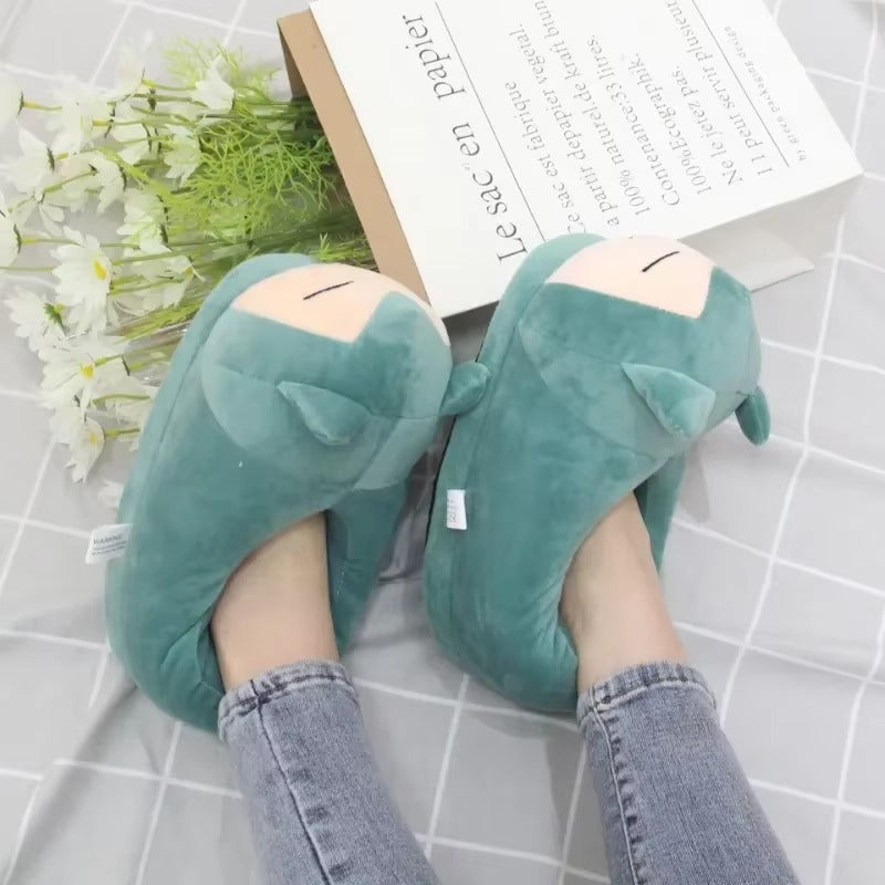 Cartoon Anime Slippers Cotton Slippers Monster Pocket Snorlax Plush Slippers Men's Winter Warm Shoes Couple Gift Plush Gift