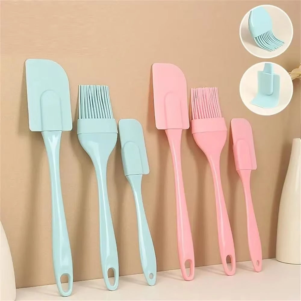 3Pcs Non-Stick Silicone Cream Scraper Bread Cake Butter Spatula Mixer Oil Brush With PP Handle