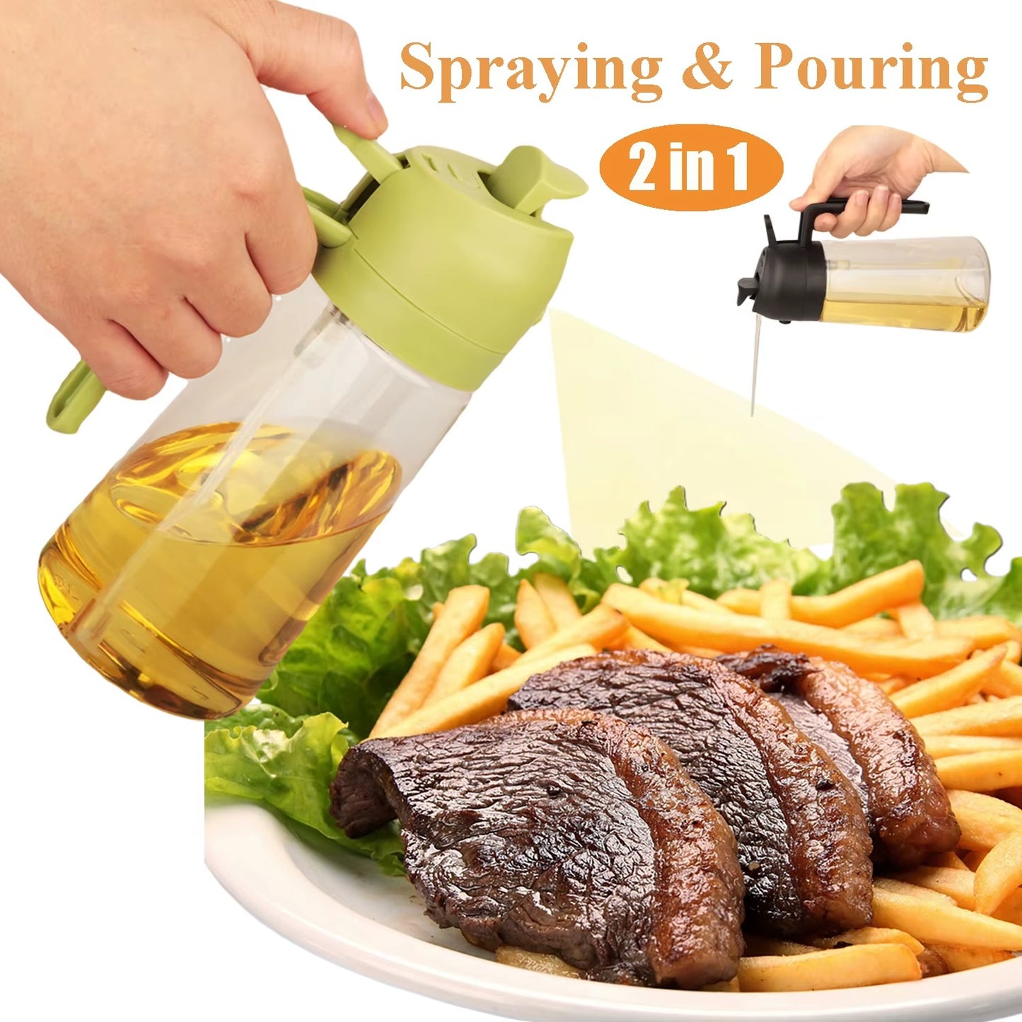 16oz Oil Dispenser Bottle for Kitchen, 2 in 1 Olive Oil Dispenser