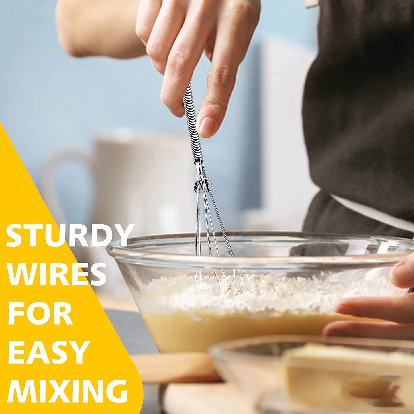 Leeseph Wire Whisks, 5in 7in 8in Stainless Steel Kitchen Mini Whisk & Egg Beater for Cooking, Blending, Beating and Stirring