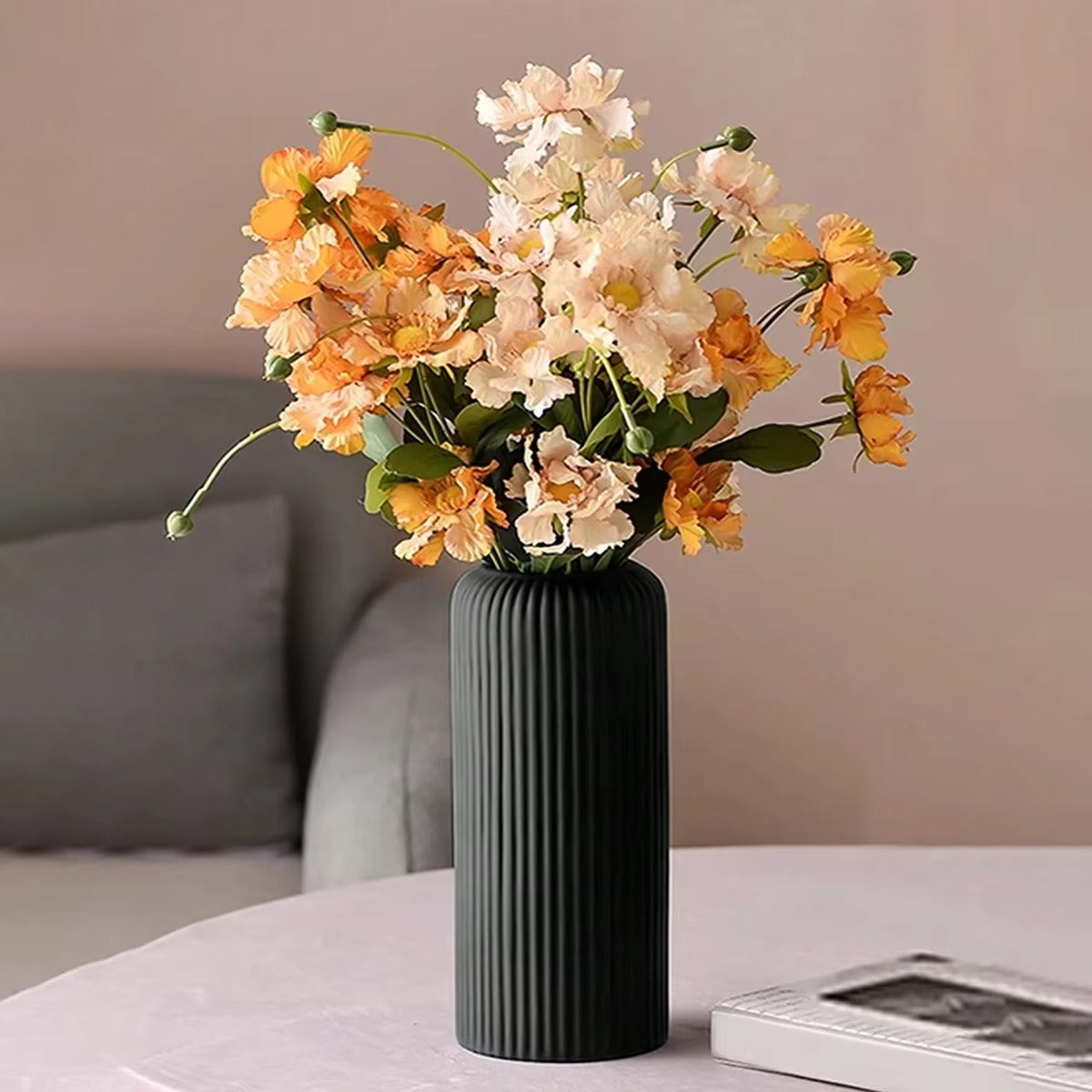 Striped Ceramic-Like Plastic Vase for Flowers, Decorative Floral Arrangement Display, Creative Little Flower Vase