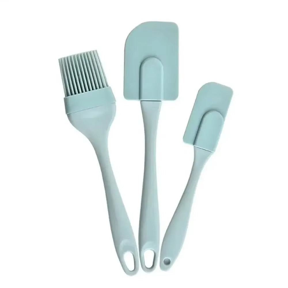 3Pcs Non-Stick Silicone Cream Scraper Bread Cake Butter Spatula Mixer Oil Brush With PP Handle