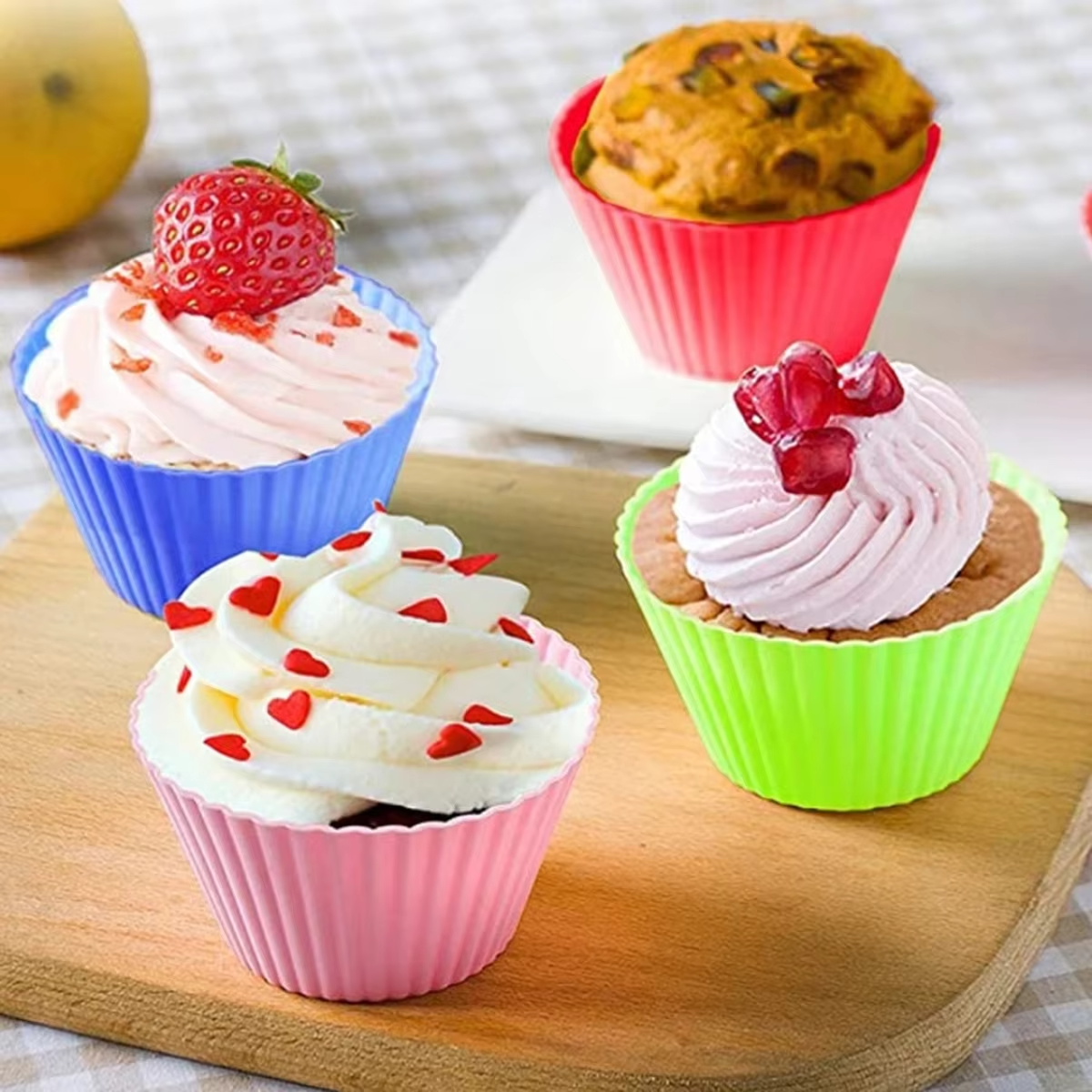 12Pcs Circular High-temperature Resistant Silicone Small Cake Cup Mold Pudding Jelly Cup Air Fryer Baking Pastry Kitchen Mold