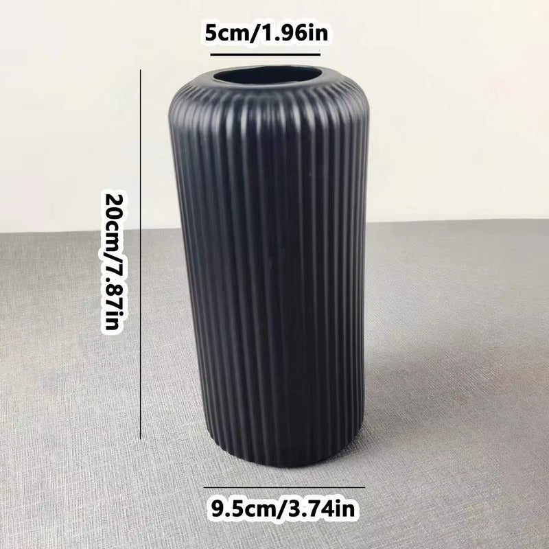 1pc Chic Striped Ceramic-Look Plastic Vase for Flowers - Durable, Easy-to-Place Decorative Floral Display Piece