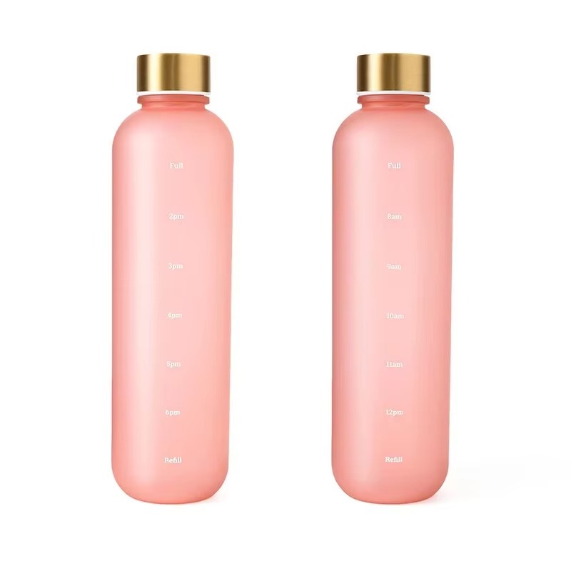 1L Bottle With Time Marker 32 OZ Motivational Reusable Fitness Sports Outdoors Travel Leakproof BPA Free Frosted Plastic
