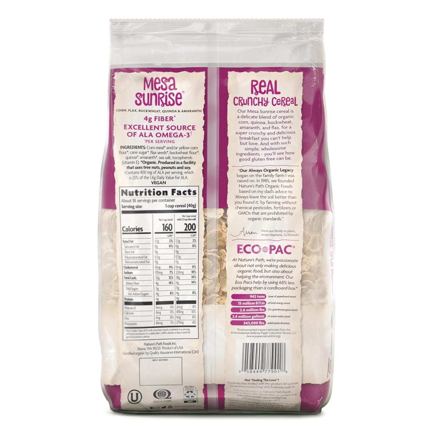 Organic Mesa Sunrise Cereal, 26.4 Oz (Pack of 1), Gluten Free, Earth Friendly Packaging