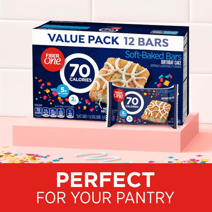 70 Calorie Soft-Baked Bars, Birthday Cake, Snack Bars, 12 Ct
