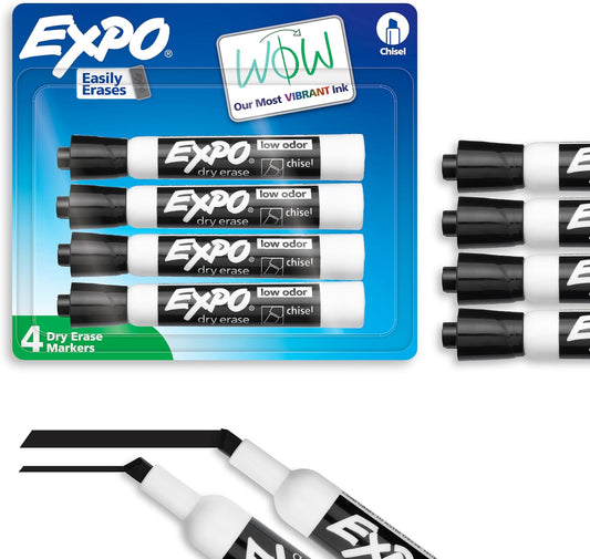 Low Odor Dry Erase Markers Chisel Tip Black 4 Count