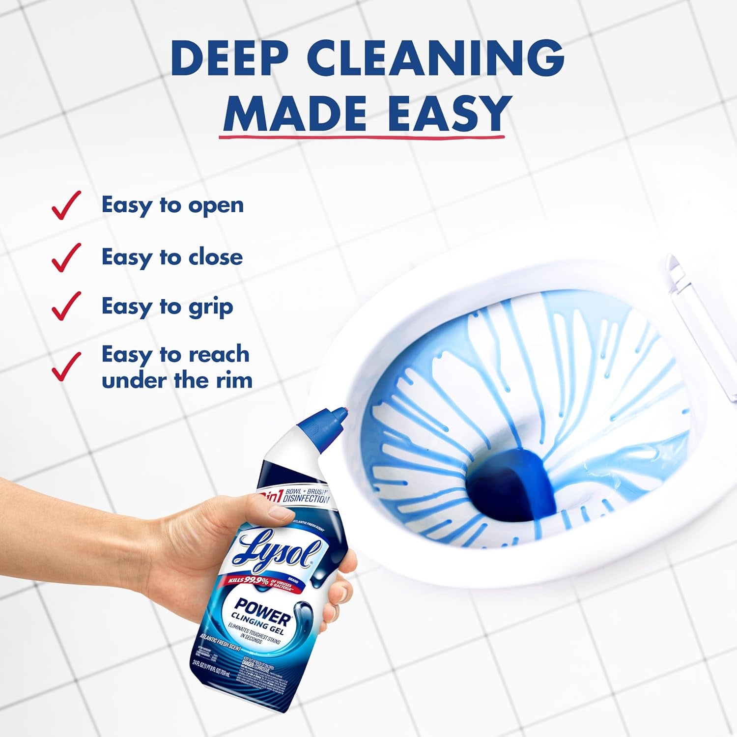 Toilet Bowl Cleaner, Max Strength Bathroom Cleaning Supplies, Toilet Bowl Cleaner Clinging Gel, Home Essential, Instant Stain Removal, Disinfecting and Deodorizing, Bleach Free, 24 Oz (2 Ct)