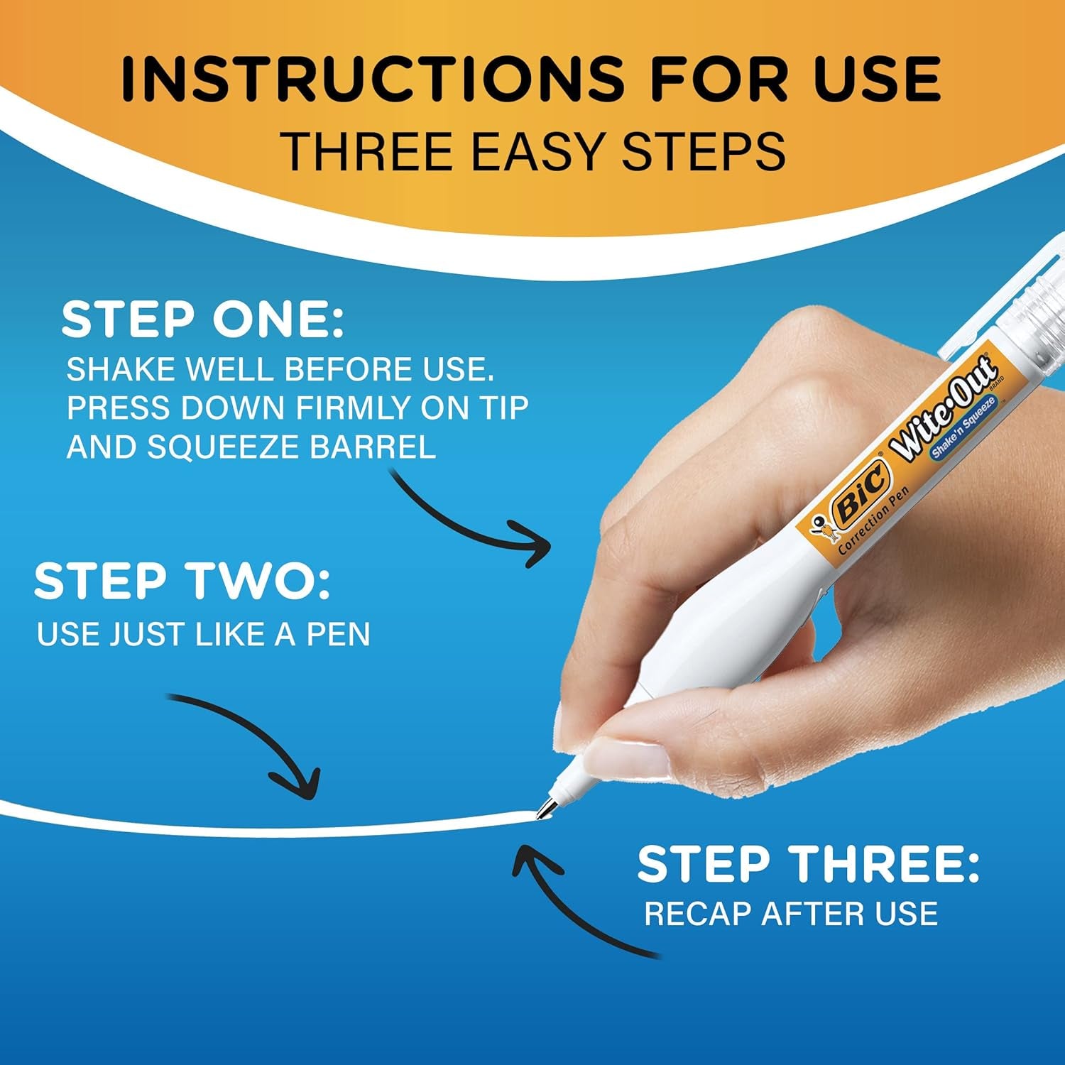 Wite-Out Brand Shake 'N Squeeze Correction Pen, 8 ML Correction Fluid, 4-Count Pack of White Correction Pens, Fast, Clean and Easy to Use Pen Office or School Supplies