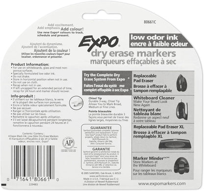 Low Odor Dry Erase Markers Chisel Tip Black 4 Count