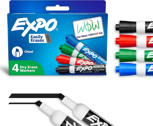 Low Odor Dry Erase Markers Chisel Tip Assorted Colors 4 Count