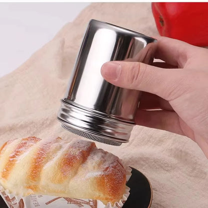 A Stainless Steel Powder Icing Sugar Can，Fine Mesh，with Cover，For Soda、Cocoa powder、Corn starch、Coffee、Flour