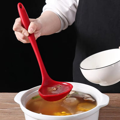 Venlohome Non-stick Silicone Ladle Soup Spoon Curved Handle Heat Resistant Round Scoop With Hygienic Coating FDA Cook Utensils