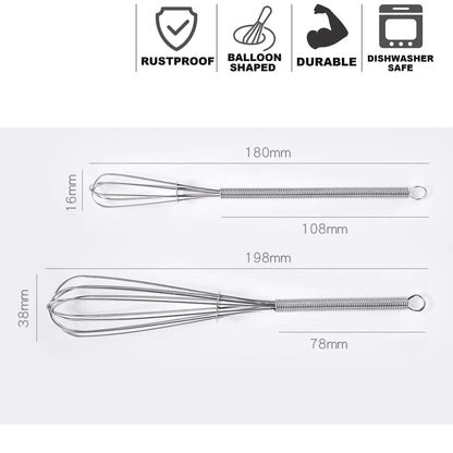 Leeseph Wire Whisks, 5in 7in 8in Stainless Steel Kitchen Mini Whisk & Egg Beater for Cooking, Blending, Beating and Stirring