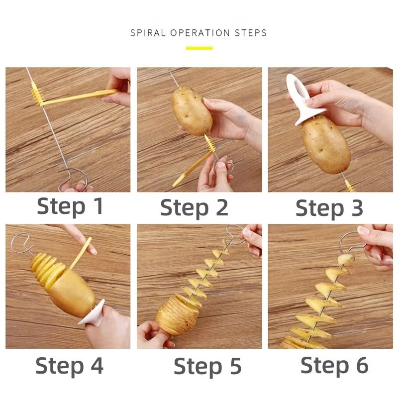 2/4/6 Set Rotate Potato Slicer Stainless Steel And Plastic Spiral Potato Slice Cutter DIY Manual Creative Kitchen Gadgets
