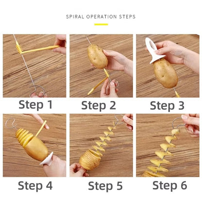 2/4/6 Set Rotate Potato Slicer Stainless Steel And Plastic Spiral Potato Slice Cutter DIY Manual Creative Kitchen Gadgets