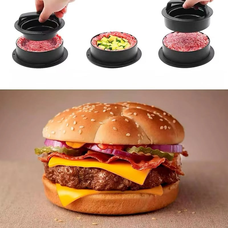 Burger Press, 3 in 1 Non Stick Patty Mold for Stuffed Burgers, Sliders, Veggie Beef Burger, Kitchen Barbecue Tool Grilling Acce