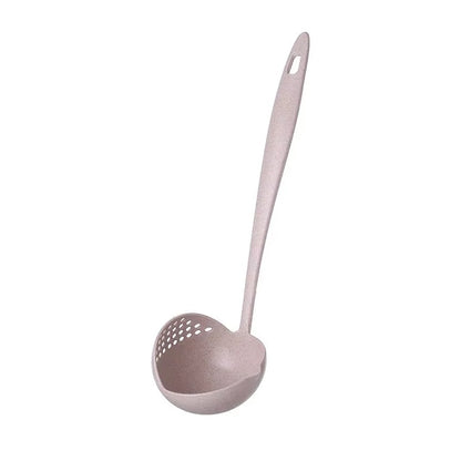 2 in 1 Soup Spoon Wheat Straw Long Handle Soup Spoon Straining Ladle Soup Pan Spoon with Filter Strainer Kitchen Utensils
