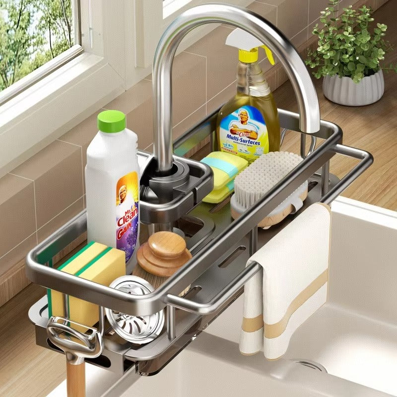 Aluminum Longer Version Kitchen Faucet Shelf Storage Sponge Holder Sink Faucet Organizers Hanging Drain Rack for Sink Tap