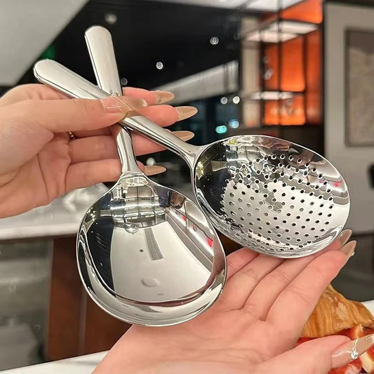 1Pc Stainless Steel Ladles For Serving Soup Rice Serving Spoon Drain Hole Heat Insulated Handle Kitchen Utensils For Daily Use