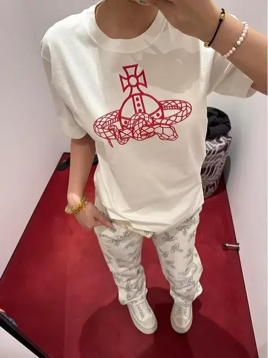 Retro Ort Sve T-irt Women Fit Round Ne Slimming Chic Design Summer New Sle Korean Version Printed Top Women Clothing Vintage Y2K