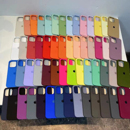 Original Official Liquid Silicone Cases For iPhone 13 15 14 12 16 Pro Max Full Logo Phone Case For Apple iPhone 16 15 Plus Cover