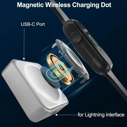Tiny Magnetic Watch Wireless Charger For Apple Watch series 9 8 7 6 5 SE Type C For iPhone convert for iWatch Series 6 5 3 2 1