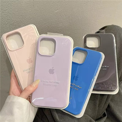 Original Official Liquid Silicone Cases For iPhone 13 15 14 12 16 Pro Max Full Logo Phone Case For Apple iPhone 16 15 Plus Cover