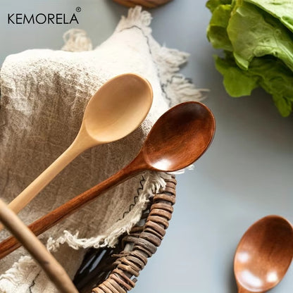 4PCS Wooden Spoon Kitchen Korean Style Natural Wood Soup Tableware Cooking Honey Coffee Spoon Mixing Spoon