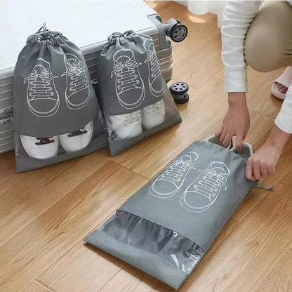 5pcs/set Shoe Storage Bag With Thickened Non-woven Fabric Strap Mouth Large Capacity Travel Waterproof Shoe Bag Moistureproof