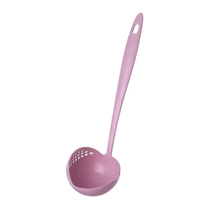 2 in 1 Soup Spoon Wheat Straw Long Handle Soup Spoon Straining Ladle Soup Pan Spoon with Filter Strainer Kitchen Utensils