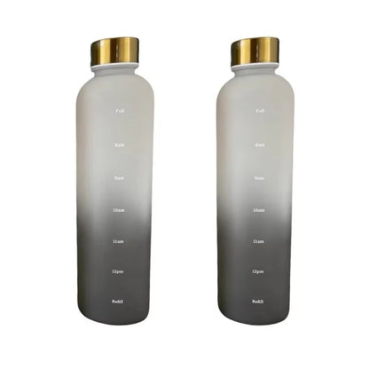 1L Bottle With Time Marker 32 OZ Motivational Reusable Fitness Sports Outdoors Travel Leakproof BPA Free Frosted Plastic