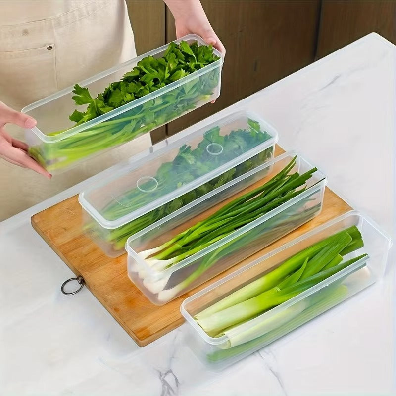 2/4pcs Long Rectangular Food Storage Containers, Plastic Reusable Refrigerator Organizer Boxes for Herbs, Vegetables