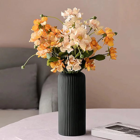 Striped Ceramic-Like Plastic Vase for Flowers, Decorative Floral Arrangement Display, Creative Little Flower Vase