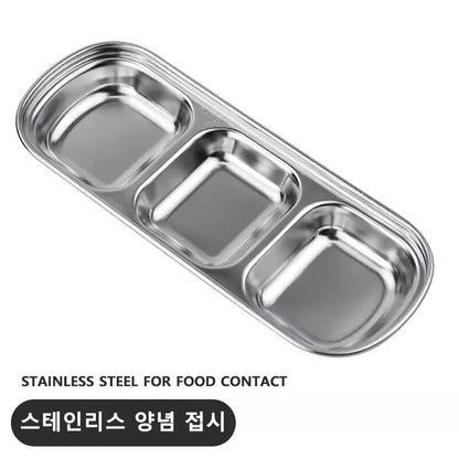 Stainless Steel 3-compartment Dip Tray Seasoning Sauce Seasoning Tray BBQ Restaurant Cutlery