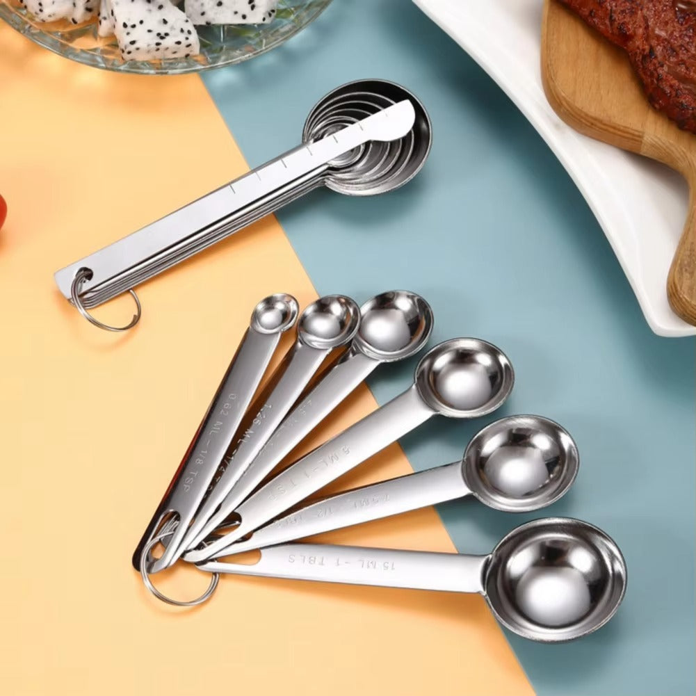 6/7/9pcs Multipurpose Food-grade Stainless Steel Measuring Spoon Coffee Powder Spice Measure Scoop Kitchen Baking Tools