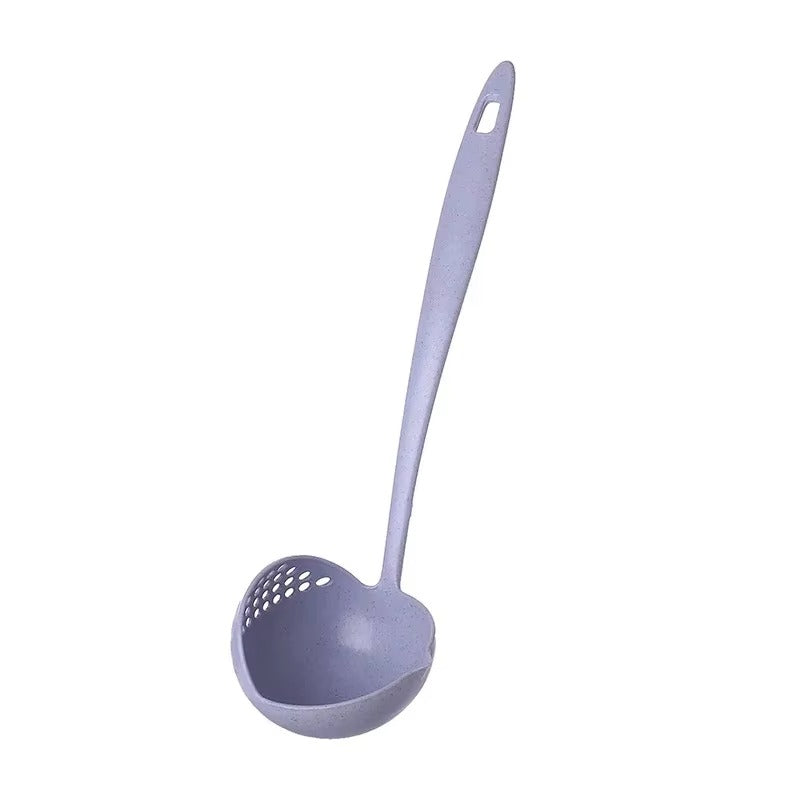 2 in 1 Soup Spoon Wheat Straw Long Handle Soup Spoon Straining Ladle Soup Pan Spoon with Filter Strainer Kitchen Utensils