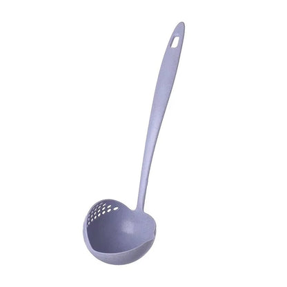 2 in 1 Soup Spoon Wheat Straw Long Handle Soup Spoon Straining Ladle Soup Pan Spoon with Filter Strainer Kitchen Utensils