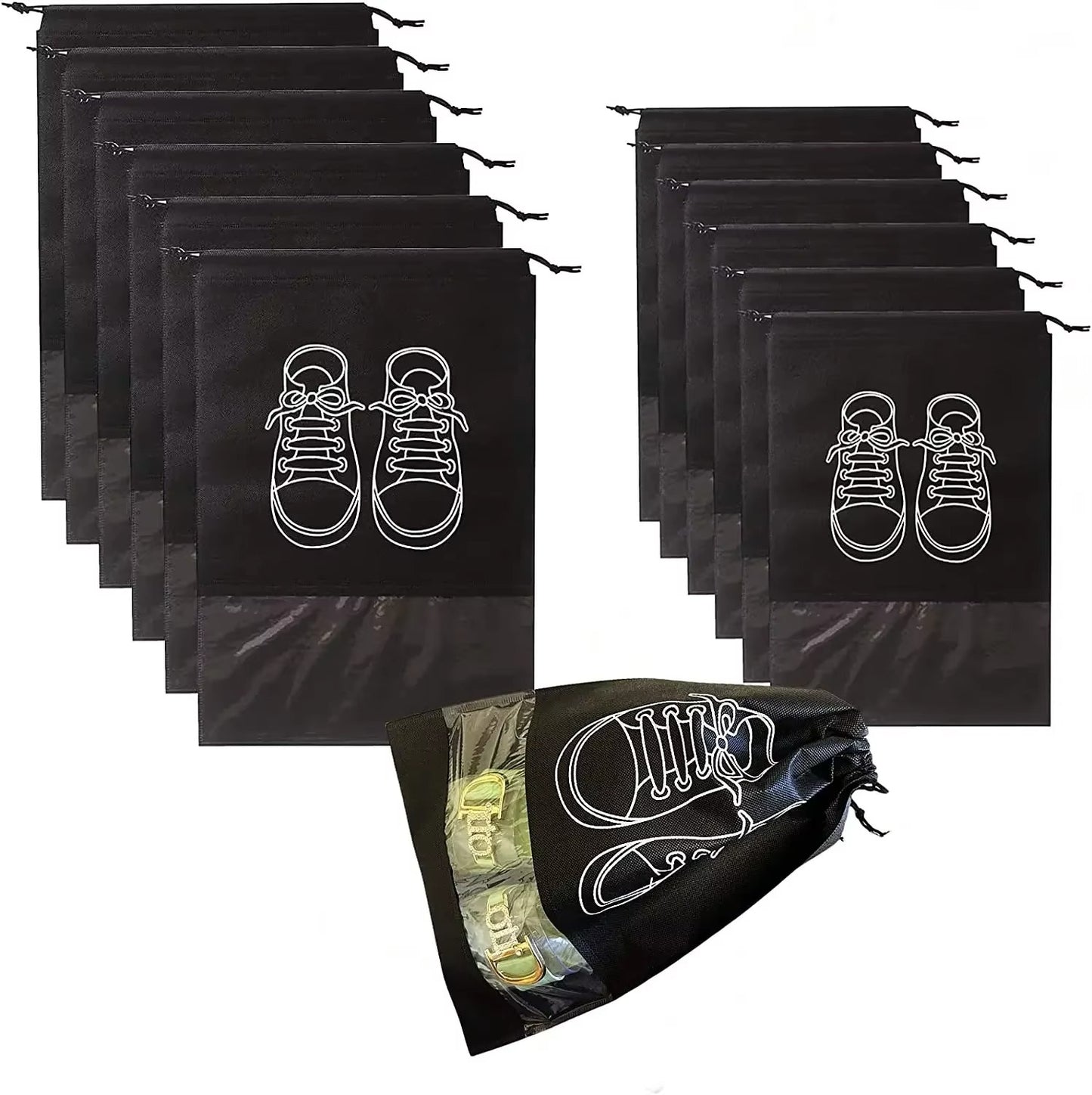 5pcs/set Shoe Storage Bag With Thickened Non-woven Fabric Strap Mouth Large Capacity Travel Waterproof Shoe Bag Moistureproof